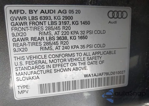 2020 Audi Q7 Premium 45 Tfsi Quattro Tiptronic from USA, damaged, VIN WA1AJAF79LD010027